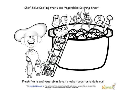 Chef solus cooking fruits and vegetables coloring sheet