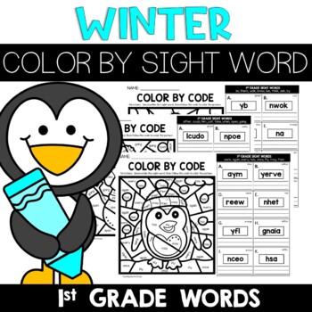 Winter color by sight word st grade words unscramble the word worksheets