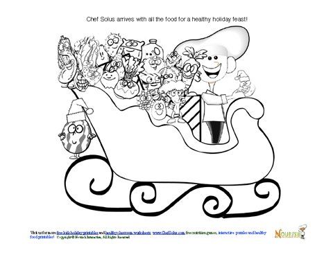 Holiday fruits and vegetable sleigh coloring sheet holiday fruit healthy meals for kids printable christmas coloring pages