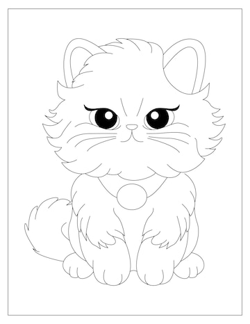 Premium vector coloring page of cute fluffy cat for children cat sitting coloring page for kids