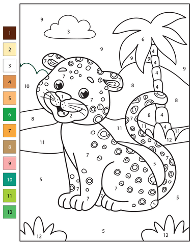 Cheetah color by number free printable coloring pages