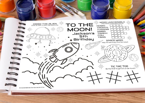 Editable outer space activity sheet kids printable activity sheet placemat activity page kids entertainment page coloring sheet