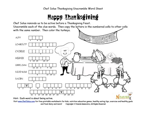 Holidays chef solus hidden message thanksgiving word unscramble fun