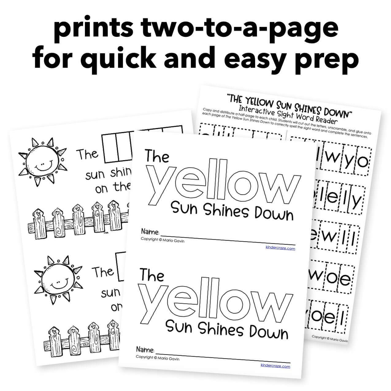 The yellow sun shines down color word interactive sight word reader