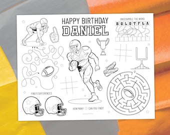 Football coloring placemat digital party activity sheet kids coloring page editable printable file download
