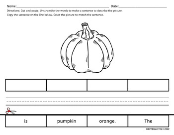 Fall sentence unscramble write color no prep autumn by individual eyes