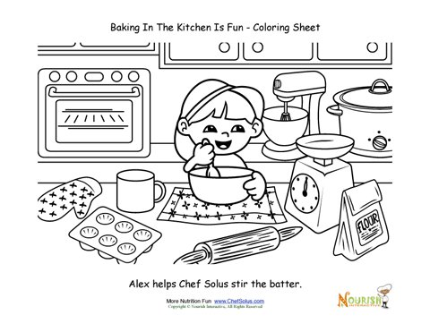Baking with kids coloring page for kids