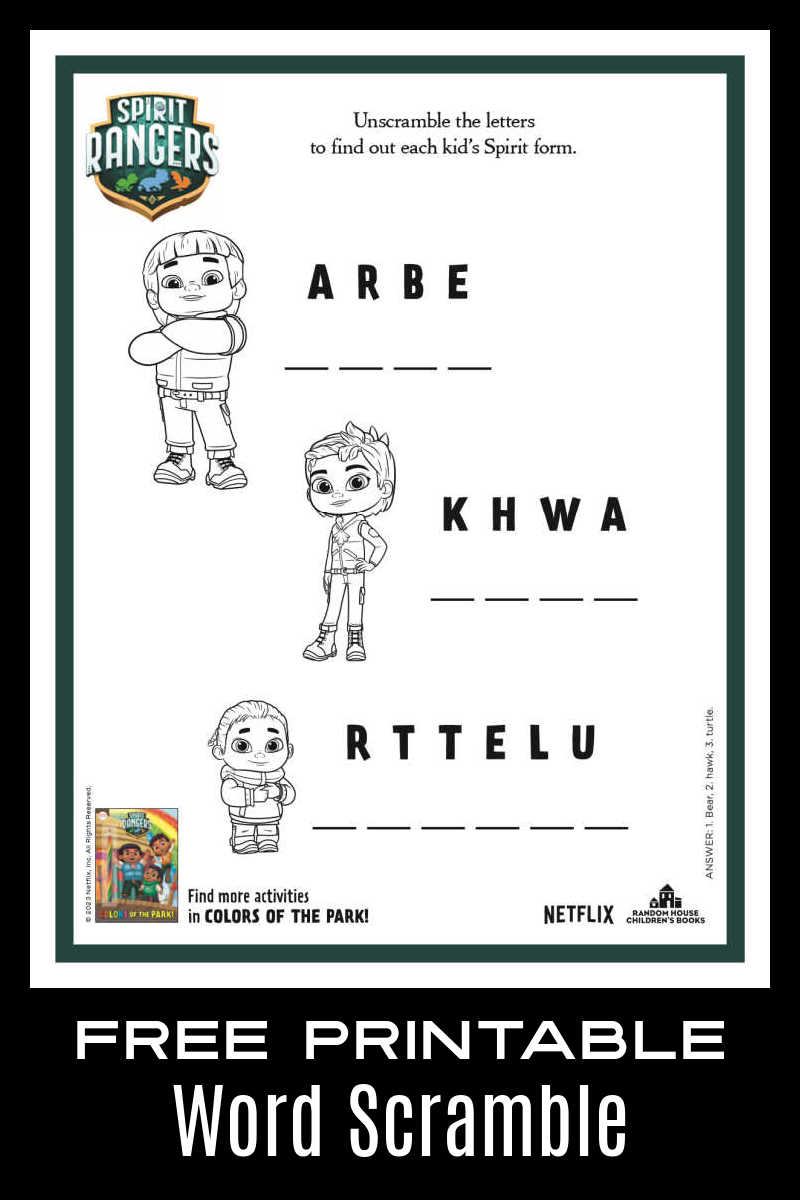 Free printable spirit rangers word scramble