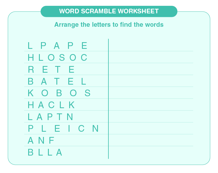 Word scramble worksheet download free printables for kids