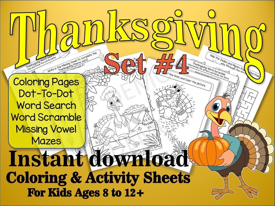 Printable thanksgiving coloring puzzle activity worksheets