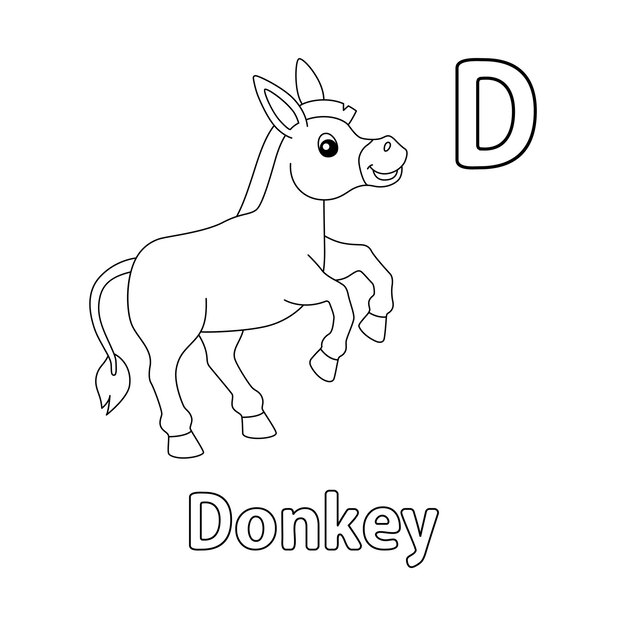 Premium vector jumping donkey alphabet abc coloring page d