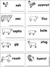 Spelling worksheets farm and farm animals at