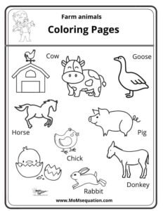 Farm animals coloring pages for kids