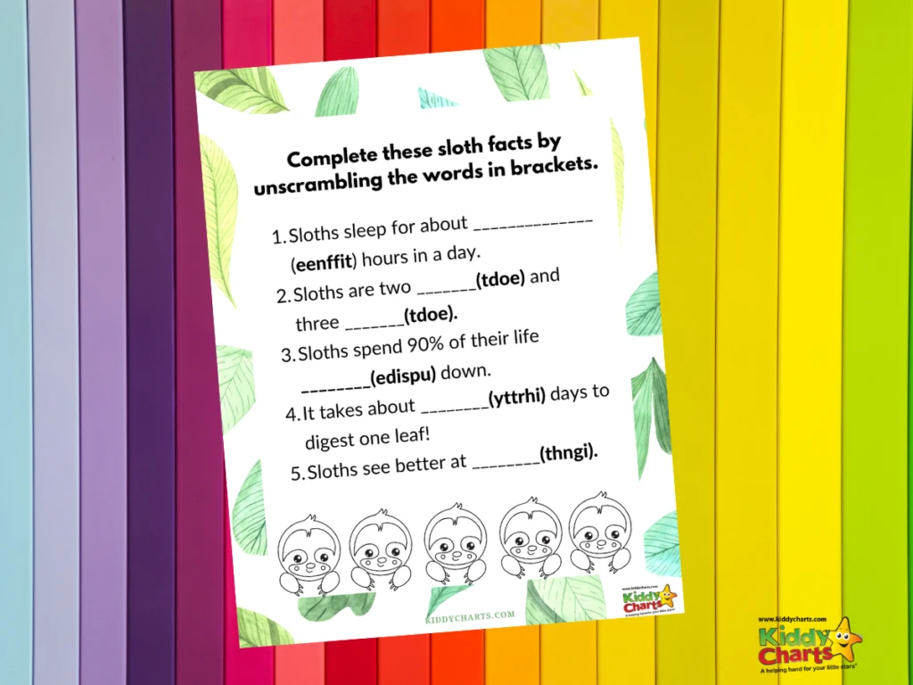 Sloth coloring and activity sheets