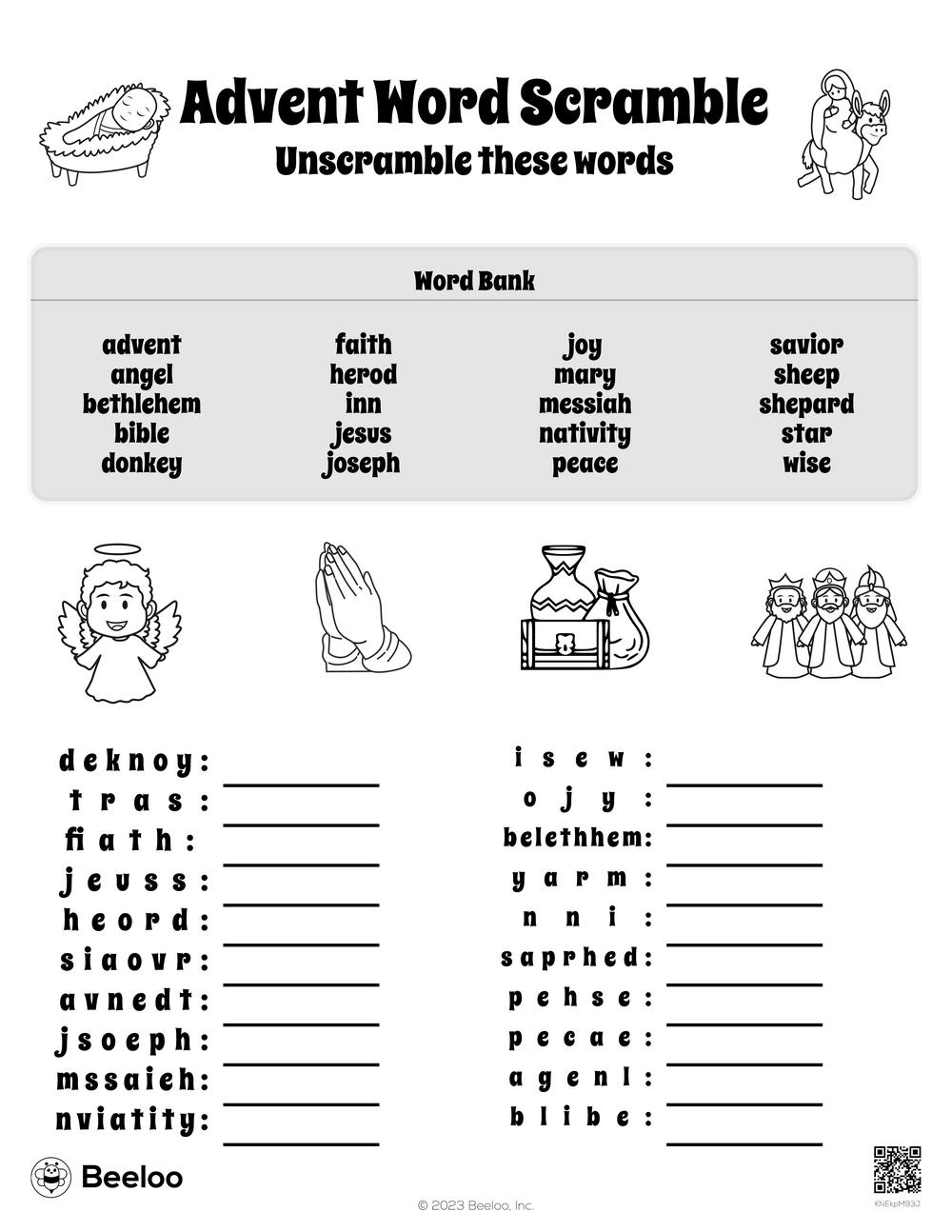 Advent word scramble â printable crafts and activities for kids