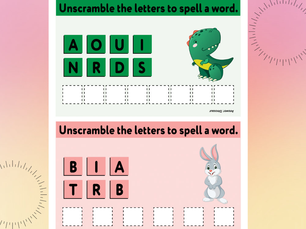 Unscramble printable work book for kids