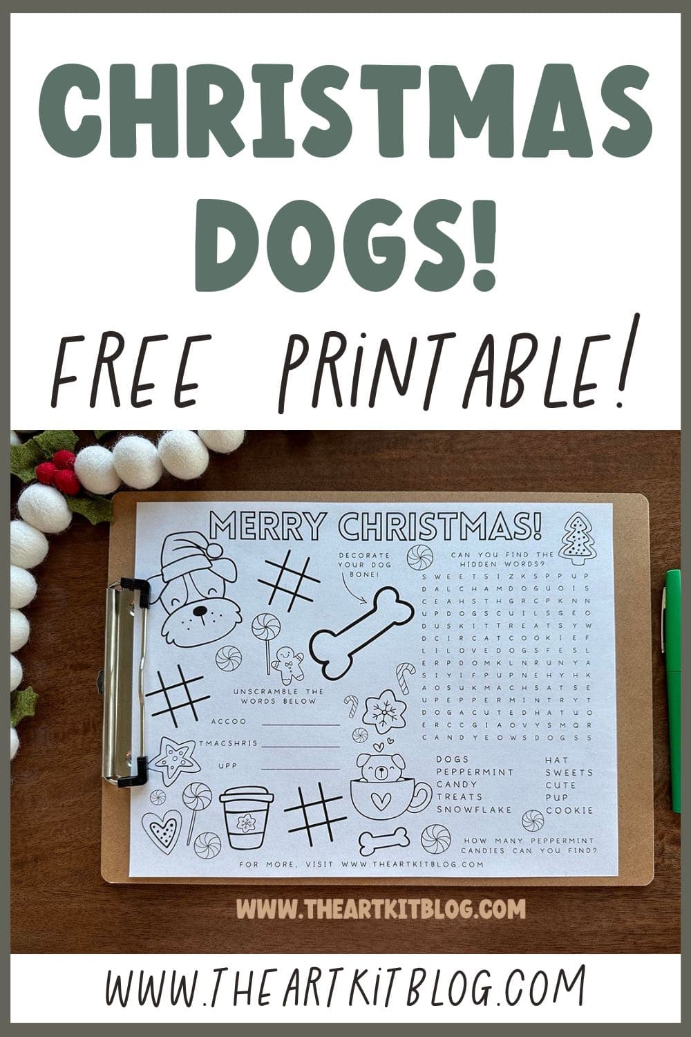 Christmas dog coloring page activity placemat â free printable â the art kit