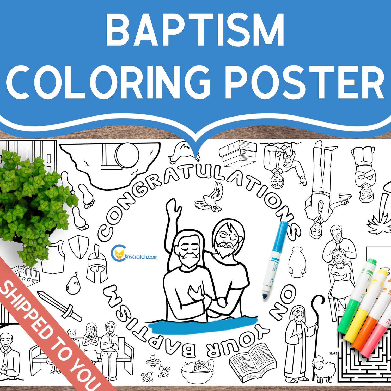 Baptism coloring poster â chicken scratch n sniff