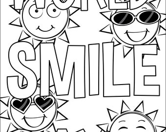 World smile day printable coloring pages instant download pack kids activity classroom fun digital coloring book pdf format