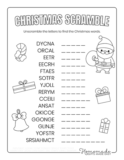 Free printable christmas word scramble puzzles for kids