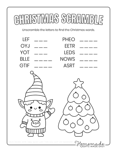 Free printable christmas word scramble puzzles for kids