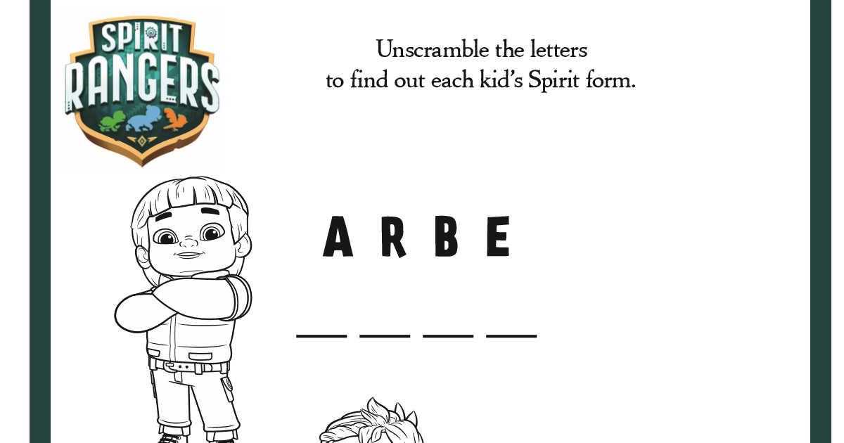 Free printable spirit rangers word scramble