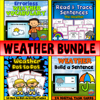 Weather bundle boom cards coloring pages unscramble the sentences errorless