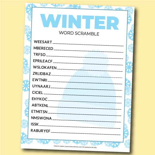 Printable winter word scramble