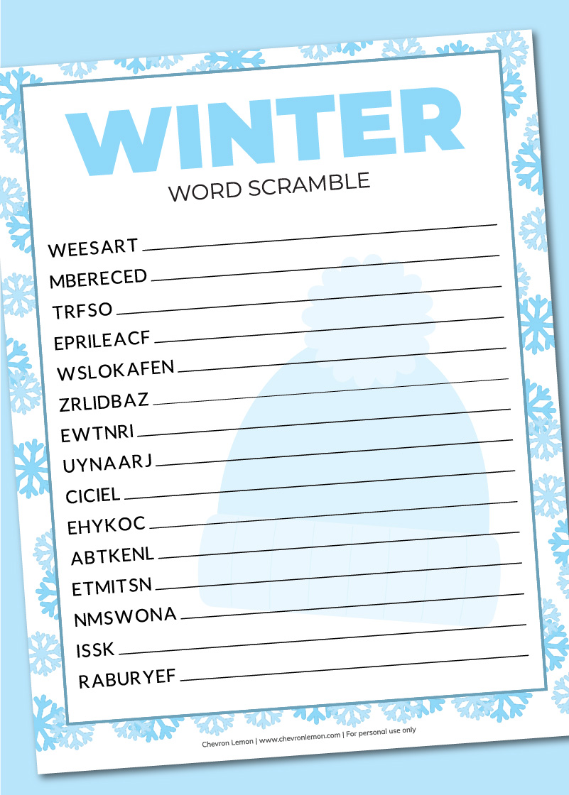 Printable winter word scramble