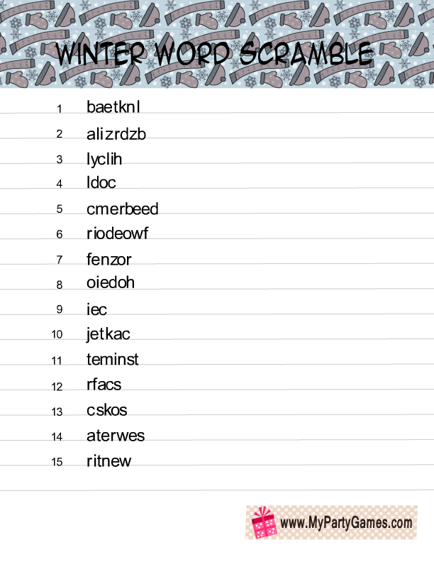 Free printable winter word scramble puzzles