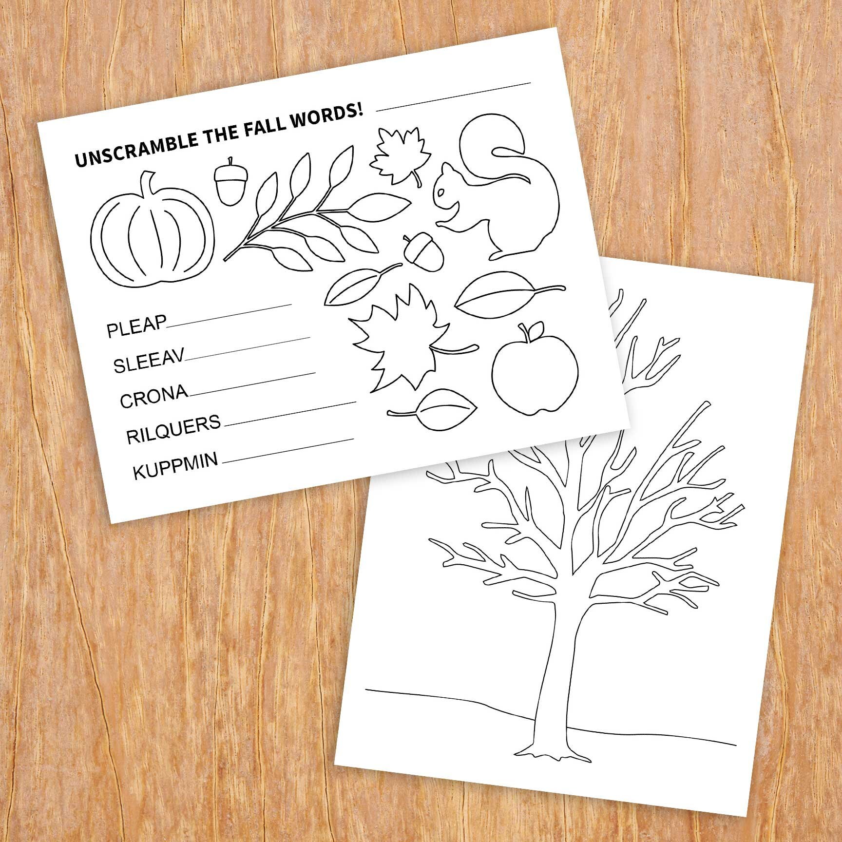 Fall preschool set autumn word scramble fall decorate tree activity