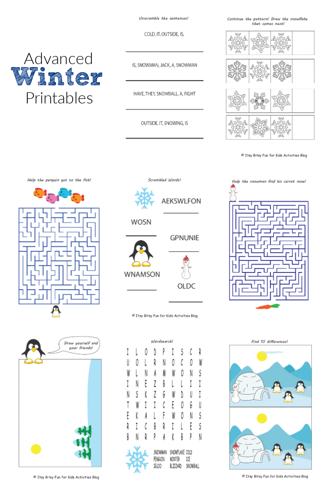 Printable winter activity sheets for kids kids activities blog