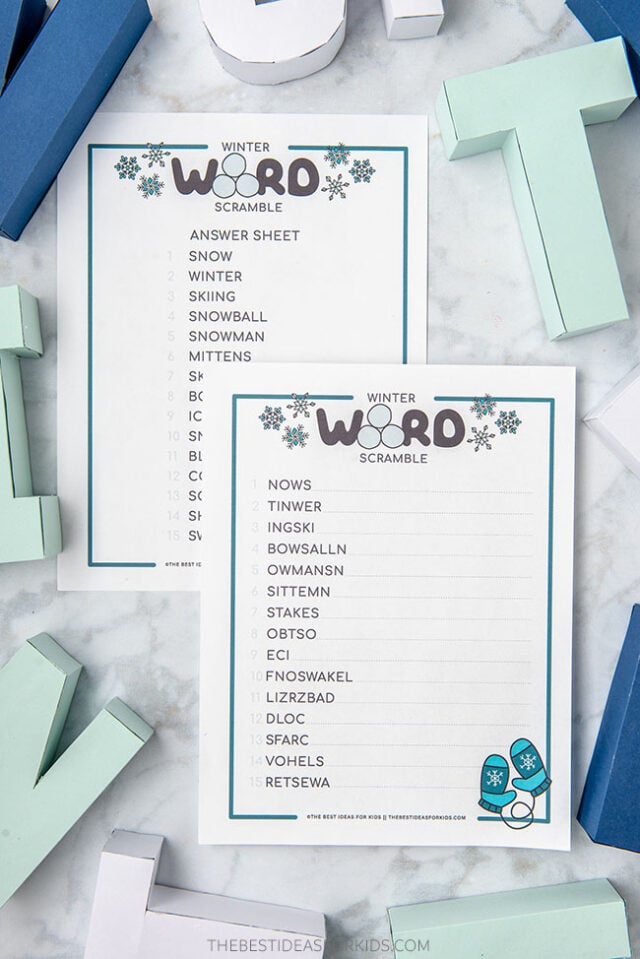 Winter word scramble free printables