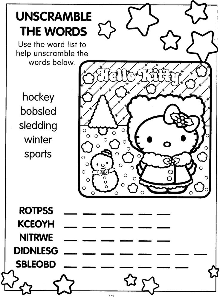 Hello kitty xmas activity page word scramble hello kitty coloring hello kitty colouring pages hello kitty christmas