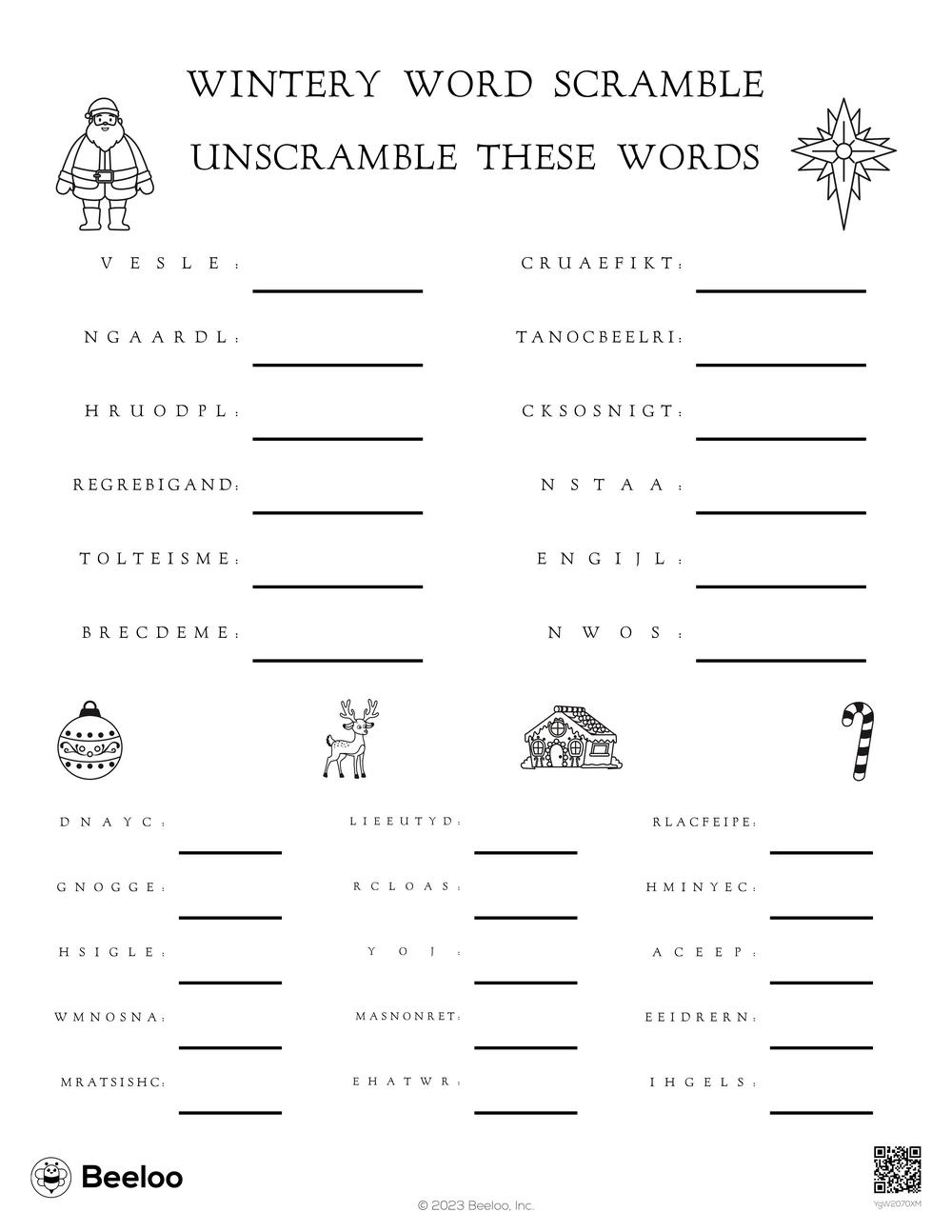 Wintery word scramble â printable crafts and activities for kids