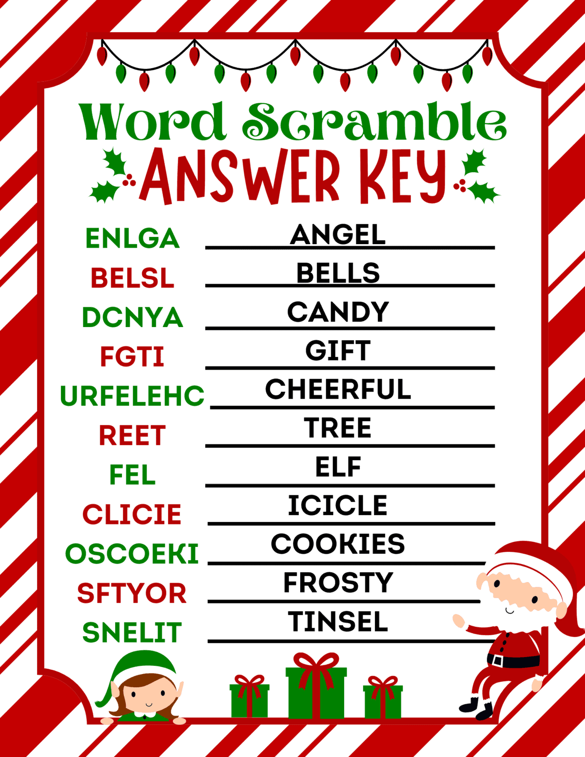 Free printable christmas word scramble for kids