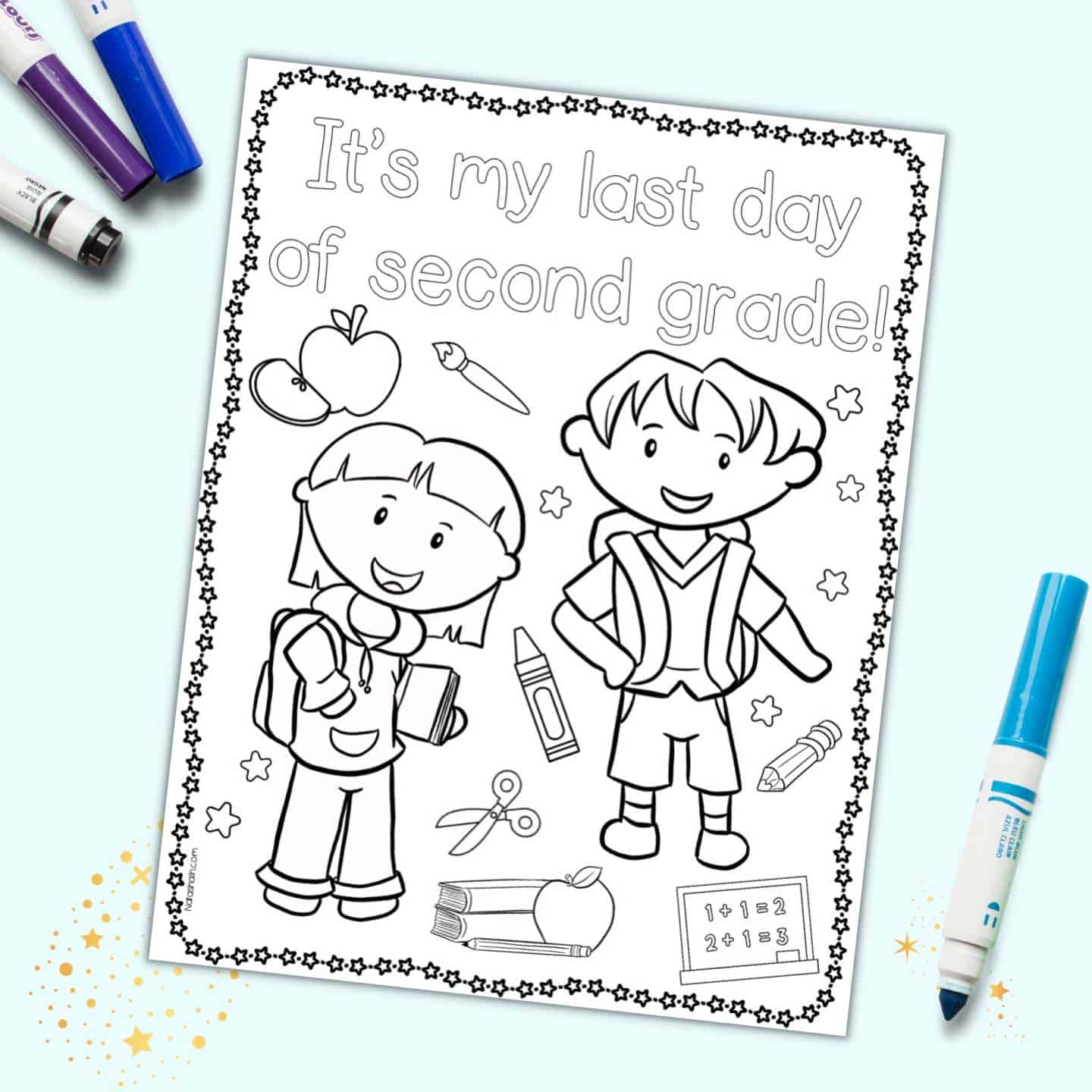 Free printable last day of second grade coloring page