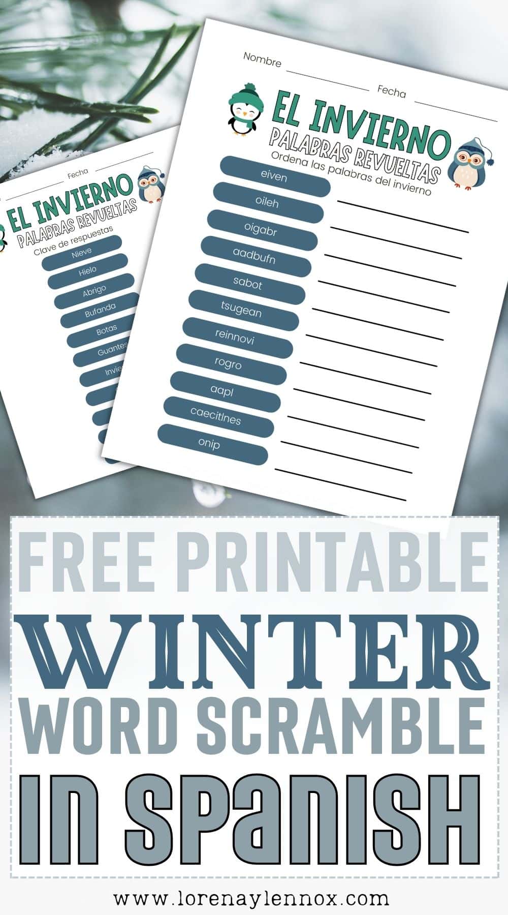 Winter word scramble printable in spanish free printable