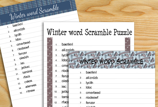 Free printable winter word scramble puzzles