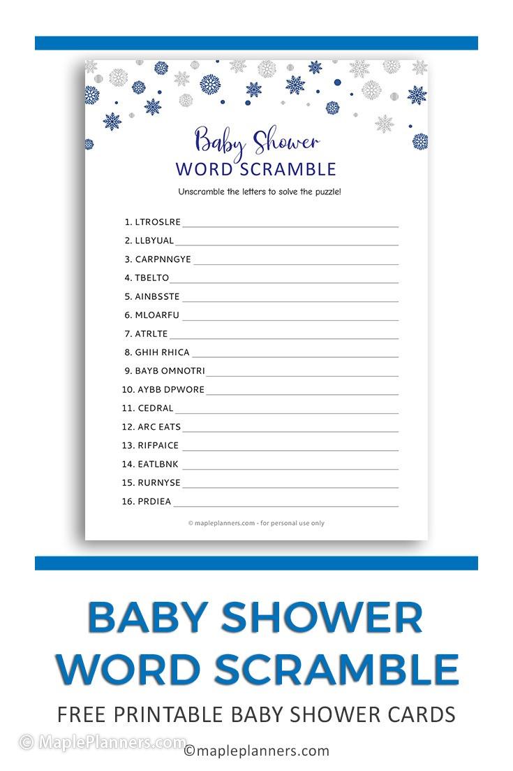 Winter wonderland baby shower word scramble