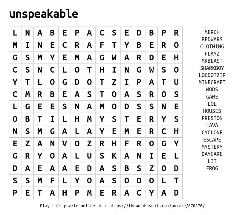 Download word search on unspeakable