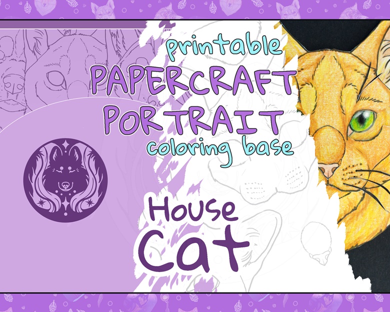 Printable paper craft coloring base house cat