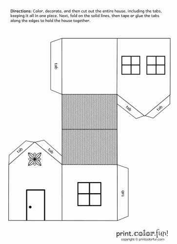 House cutout crafts to color print color cut fold to make a d building at printcolorfun paper houses paper house printable paper house template