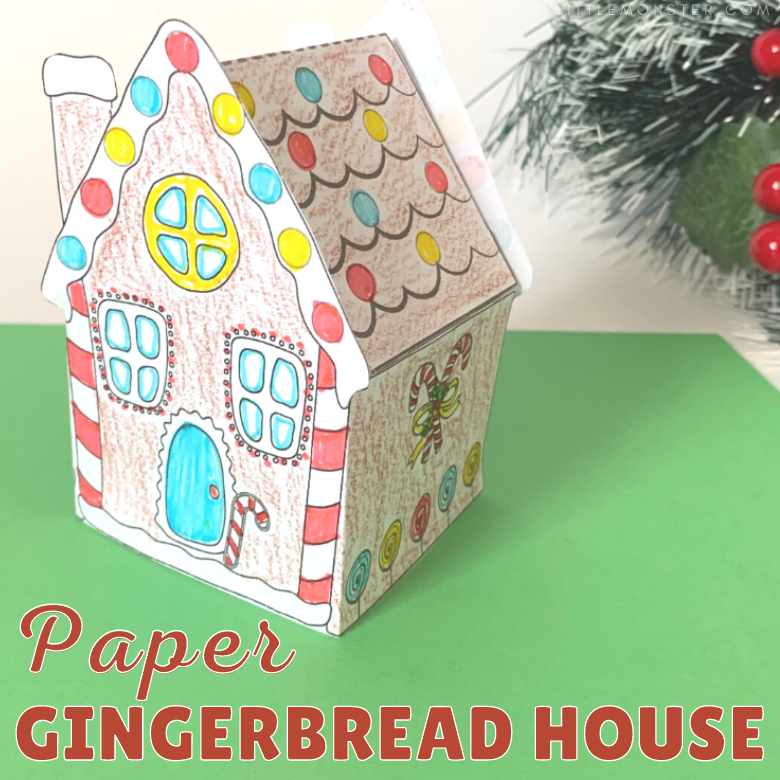 Paper gingerbread house template included