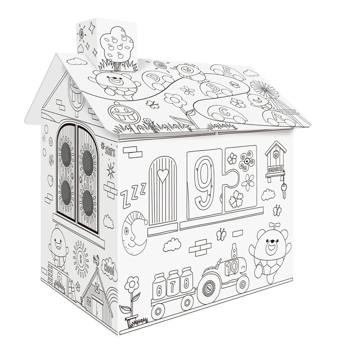 Diy large cardboard coloring crafts house assemble paint for kids st