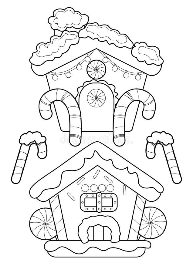 Christmas gingerbread house coloring pages a for kids and adult stock illustration