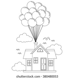 Coloring book outlined house balloon stock vector royalty free