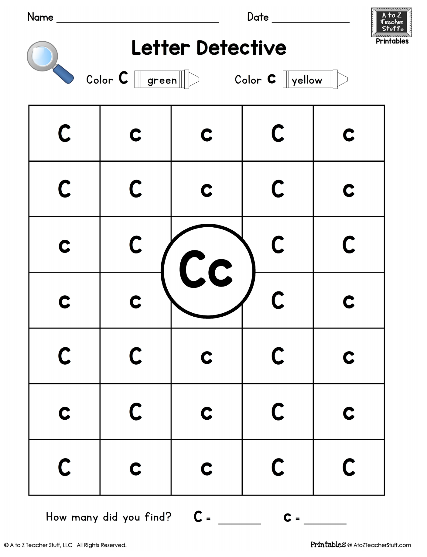 Letter c letter detective uppercase lowercase visual discrimination a to z teacher stuff printable pages and worksheets