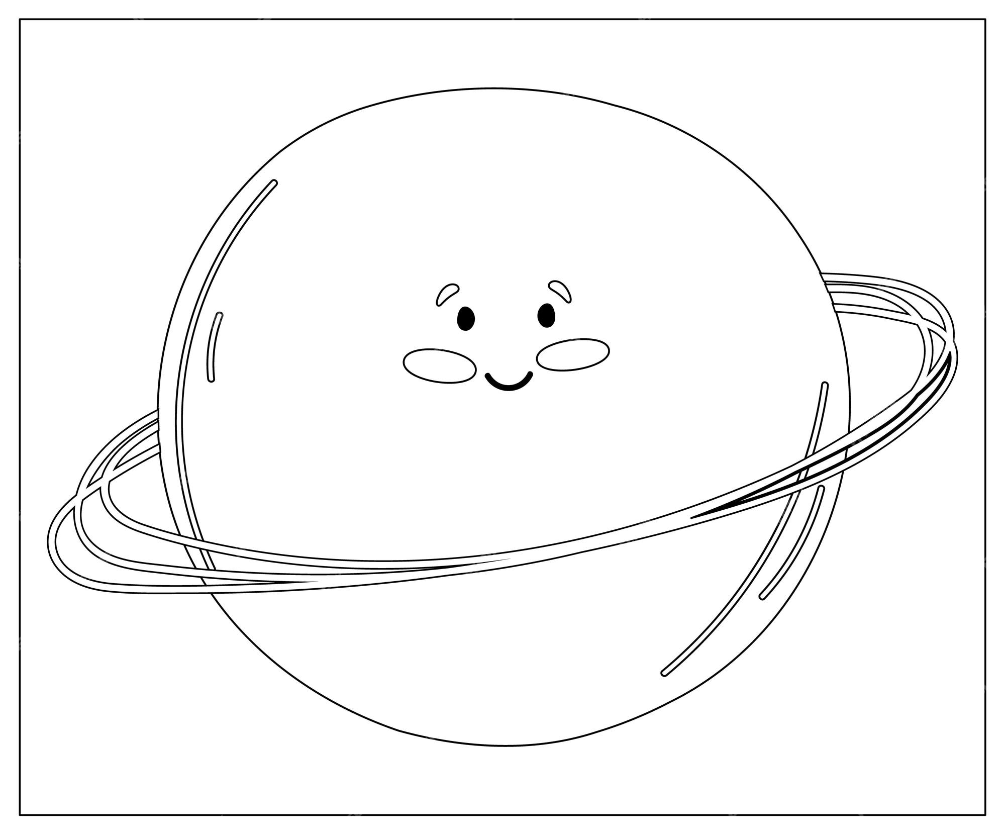 Premium vector coloring page outline of a cartoon with uranus space and astronomy coloring book for kids