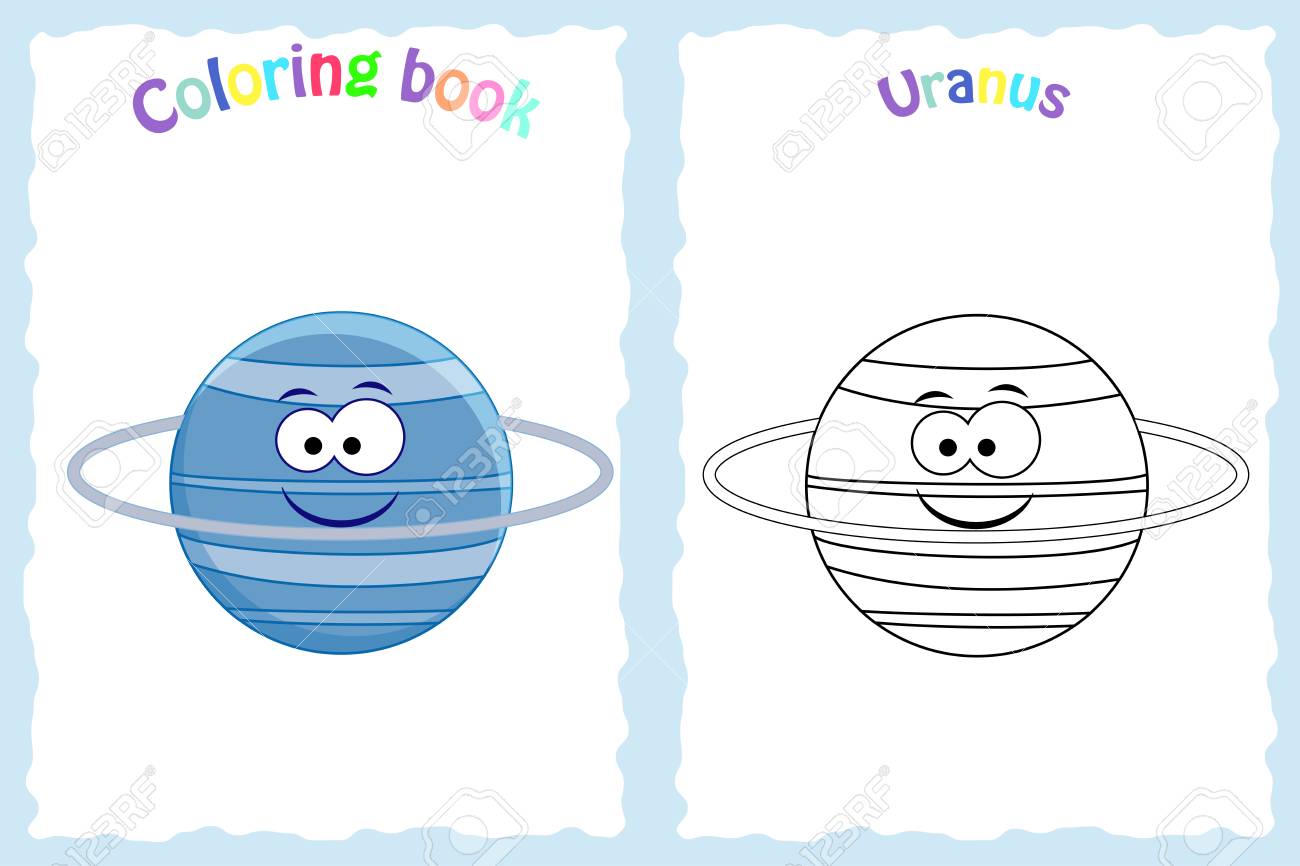 Coloring book page for preschool children with colorful uranus planet and sketch to color royalty free svg cliparts vectors and stock illustration image